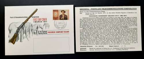 ** 1971 Rhodesia: Frederick Courteney Selous First Day Cover #2  (UNUSED).**
