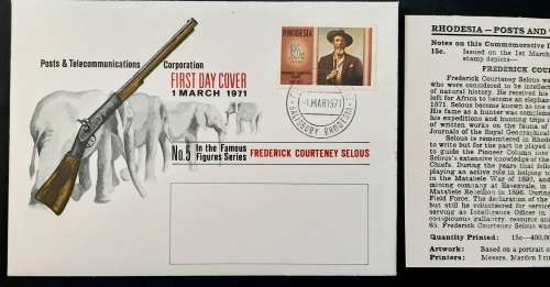 ** 1971 Rhodesia: Frederick Courteney Selous First Day Cover #2  (UNUSED).**