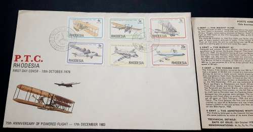 ** 1978 Rhodesia PTC 75th Anniversary of Powered Flight FDC (Used).**