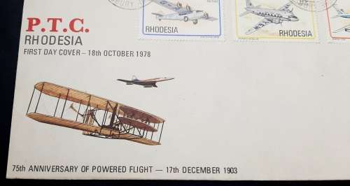 ** 1978 Rhodesia PTC 75th Anniversary of Powered Flight FDC (Used).**