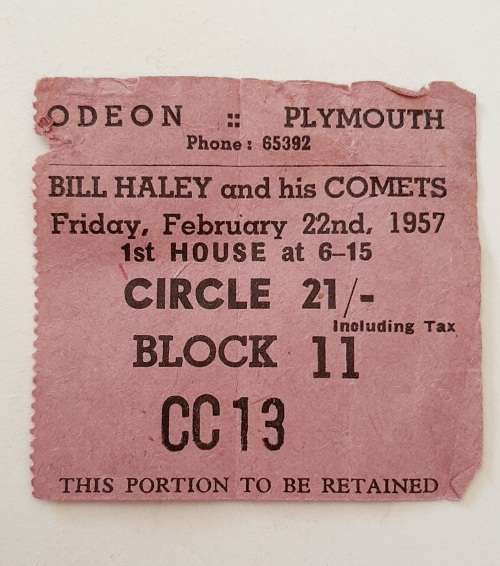 ** RARE : 1957 Bill Haley and His Comets , Odeon Plymouth Concert Ticket Stub.**