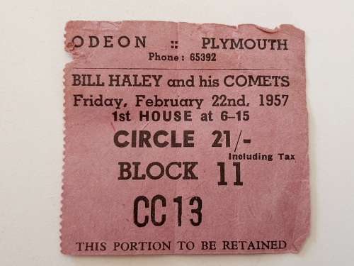 ** RARE : 1957 Bill Haley and His Comets , Odeon Plymouth Concert Ticket Stub.**