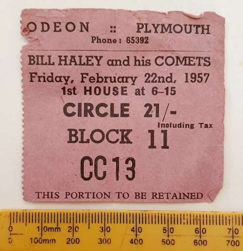 ** RARE : 1957 Bill Haley and His Comets , Odeon Plymouth Concert Ticket Stub.**