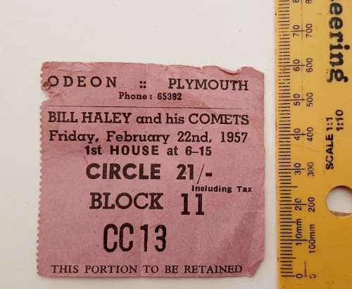 ** RARE : 1957 Bill Haley and His Comets , Odeon Plymouth Concert Ticket Stub.**