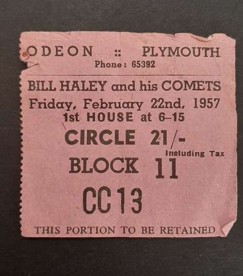 ** RARE : 1957 Bill Haley and His Comets , Odeon Plymouth Concert Ticket Stub.**