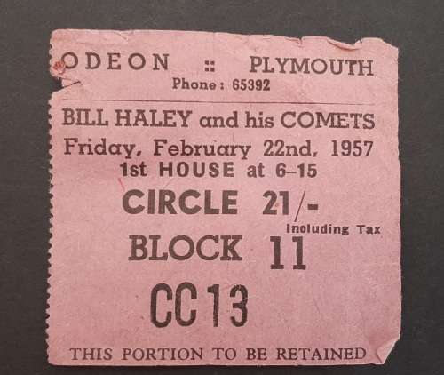 ** RARE : 1957 Bill Haley and His Comets , Odeon Plymouth Concert Ticket Stub.**