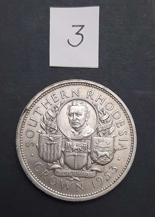 ** 1953 Southern Rhodesia (Rhodes Centenary) Silver 5 Shilling Coin #3 (VF).**