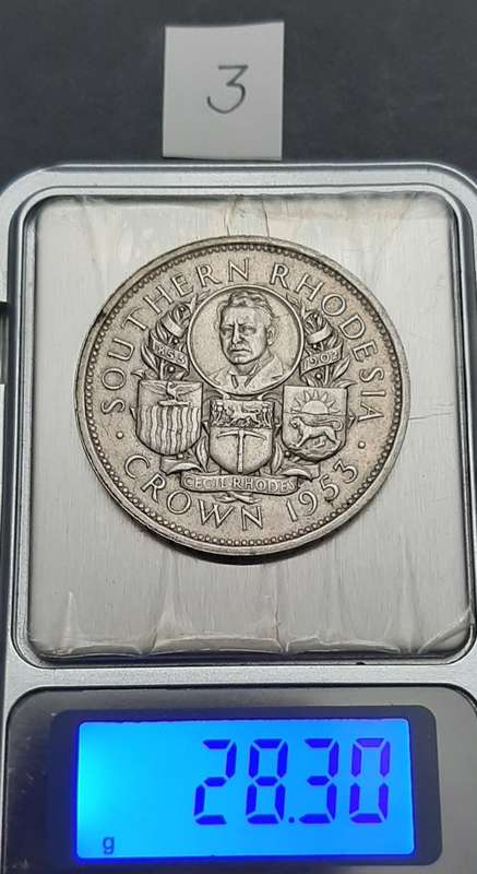 ** 1953 Southern Rhodesia (Rhodes Centenary) Silver 5 Shilling Coin #3 (VF).**