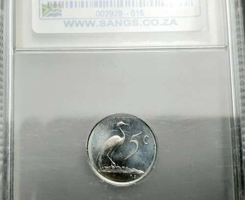 ** SANGS GRADED : Proof A1965 South Africa 5c Coin [ English ] (PF64).**