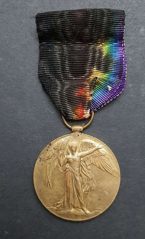 ** WWI (1914-1918) Victory Medal w/ Ink Stained Silk Ribbon (Royal Artillery).**