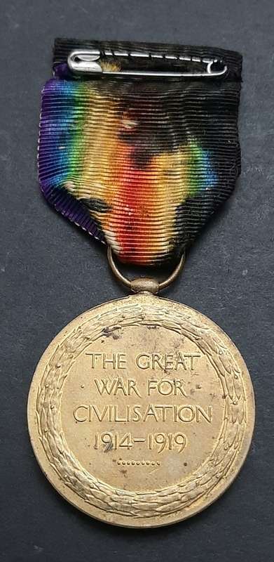 ** WWI (1914-1918) Victory Medal w/ Ink Stained Silk Ribbon (Royal Artillery).**