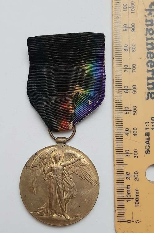 ** WWI (1914-1918) Victory Medal w/ Ink Stained Silk Ribbon (Royal Artillery).**
