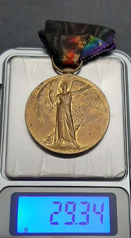 ** WWI (1914-1918) Victory Medal w/ Ink Stained Silk Ribbon (Royal Artillery).**