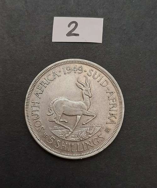 ** 1949 South Africa  .800 Silver 5 Shilling Coin (VF) #2 .**