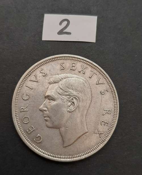 ** 1949 South Africa  .800 Silver 5 Shilling Coin (VF) #2 .**