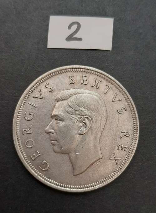 ** 1949 South Africa  .800 Silver 5 Shilling Coin (VF) #2 .**