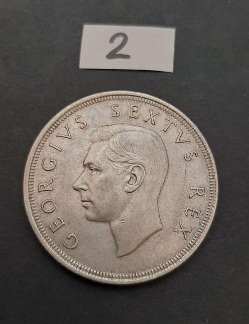 ** 1949 South Africa  .800 Silver 5 Shilling Coin (VF) #2 .**