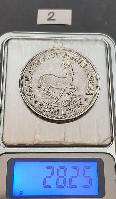 ** 1949 South Africa  .800 Silver 5 Shilling Coin (VF) #2 .**