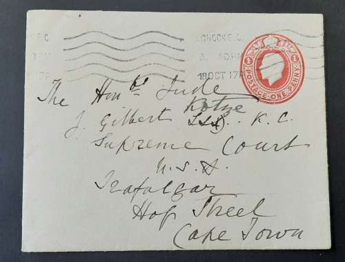 **RARE  : Letter Cover Addressed To Judge Sir John Gilbert Kotzé K.C. (18 October 1917).**