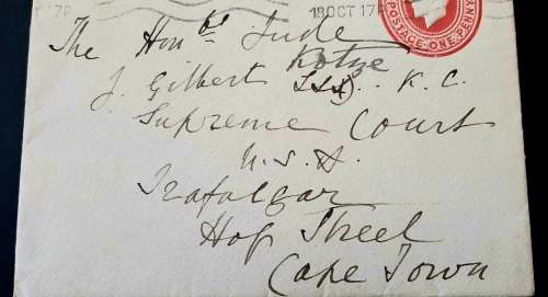 **RARE  : Letter Cover Addressed To Judge Sir John Gilbert Kotzé K.C. (18 October 1917).**