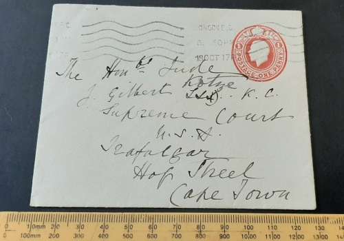 **RARE  : Letter Cover Addressed To Judge Sir John Gilbert Kotzé K.C. (18 October 1917).**