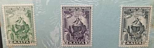 ** 1951 Malta VII Centenary of The Scapular Stamp Series x 3 Stamps (Unused).**