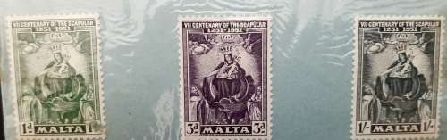 ** 1951 Malta VII Centenary of The Scapular Stamp Series x 3 Stamps (Unused).**
