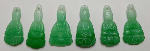 ** RARE : Late 19th Century Chinese/ Tibetan Green Jade Buddhist Figurine Appliques (x6)*