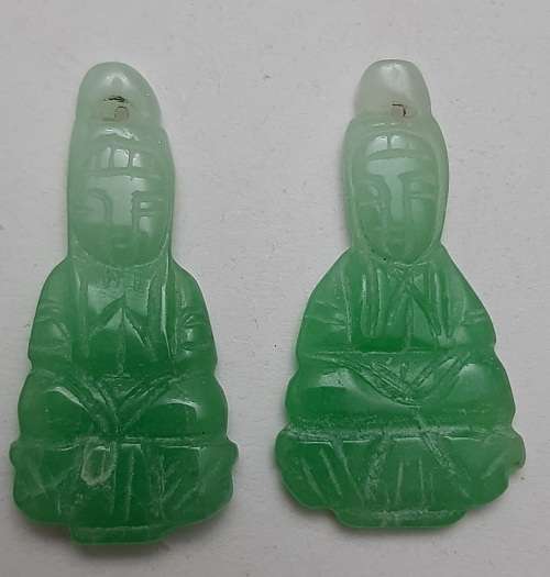 ** RARE : Late 19th Century Chinese/ Tibetan Green Jade Buddhist Figurine Appliques (x6)*