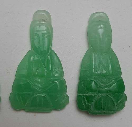 ** RARE : Late 19th Century Chinese/ Tibetan Green Jade Buddhist Figurine Appliques (x6)*