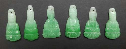 ** RARE : Late 19th Century Chinese/ Tibetan Green Jade Buddhist Figurine Appliques (x6)*