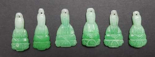 ** RARE : Late 19th Century Chinese/ Tibetan Green Jade Buddhist Figurine Appliques (x6)*
