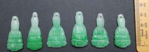 ** RARE : Late 19th Century Chinese/ Tibetan Green Jade Buddhist Figurine Appliques (x6)*