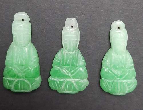 ** RARE : Late 19th Century Chinese/ Tibetan Green Jade Buddhist Figurine Appliques (x6)*
