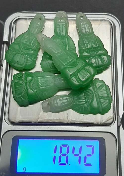 ** RARE : Late 19th Century Chinese/ Tibetan Green Jade Buddhist Figurine Appliques (x6)*
