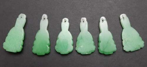 ** RARE : Late 19th Century Chinese/ Tibetan Green Jade Buddhist Figurine Appliques (x6)*