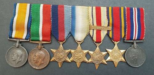 ** WWI and WWII British Mounted Miniature Medals with (Mercantile Marine Medal) [x7].**