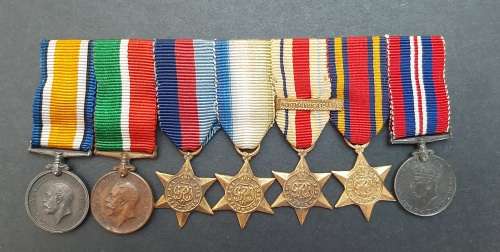 ** WWI and WWII British Mounted Miniature Medals with (Mercantile Marine Medal) [x7].**
