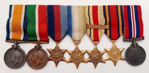 ** WWI and WWII British Mounted Miniature Medals with (Mercantile Marine Medal) [x7].**
