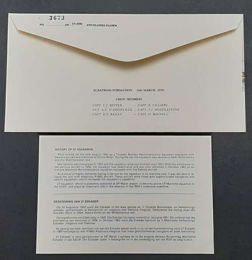 ** South African Air Force : 27 Squadron New Colours FDC w/ Insert Card (3673/10 000).**