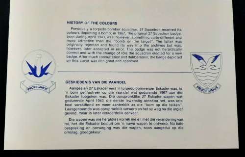 ** South African Air Force : 27 Squadron New Colours FDC w/ Insert Card (3673/10 000).**