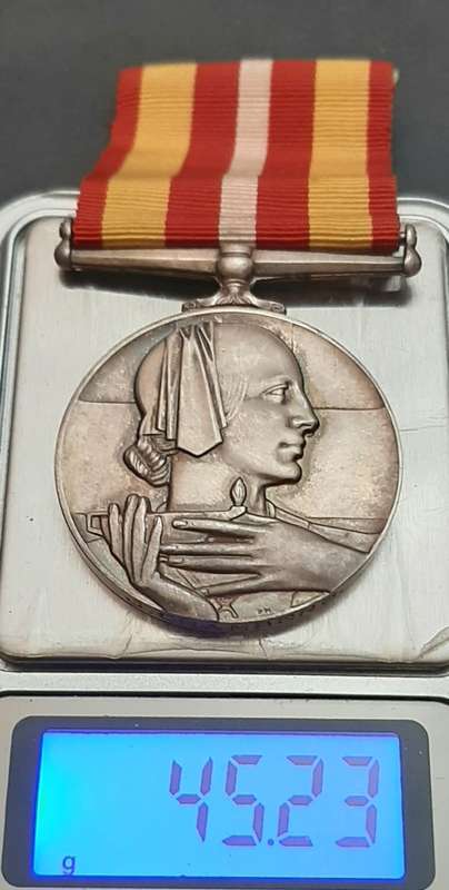 ** .925 Silver Red Cross Voluntary Medical Service Medal w/ Ribbon (45.23g).**