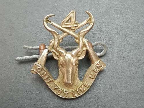 ** SCARCE: 1903-05   4th Battalion Transvaal School Cadets Collar Badge w/ Pin.**
