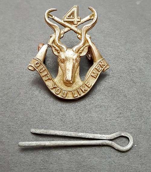 ** SCARCE: 1903-05   4th Battalion Transvaal School Cadets Collar Badge w/ Pin.**