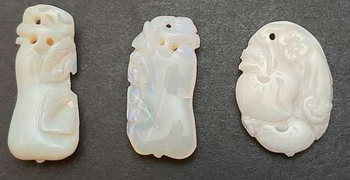 ** STUNNING- Late 19th Century Chinese White `Milky` Opal Pendants (26.55 carats).**