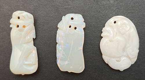 ** STUNNING- Late 19th Century Chinese White `Milky` Opal Pendants (26.55 carats).**