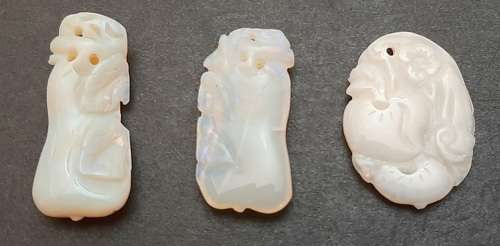** STUNNING- Late 19th Century Chinese White `Milky` Opal Pendants (26.55 carats).**