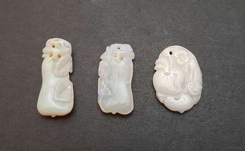 ** STUNNING- Late 19th Century Chinese White `Milky` Opal Pendants (26.55 carats).**