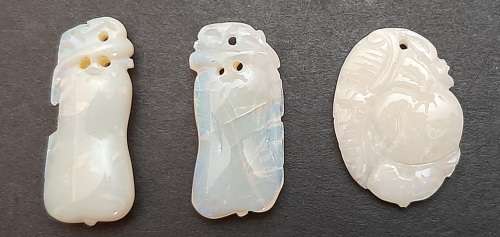 ** STUNNING- Late 19th Century Chinese White `Milky` Opal Pendants (26.55 carats).**