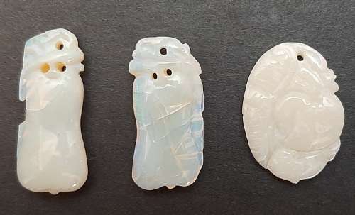 ** STUNNING- Late 19th Century Chinese White `Milky` Opal Pendants (26.55 carats).**